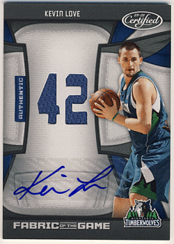 Kevin Love NBA 09-10 Panini Certified Fabric of the Game Jersey Auto 03/25