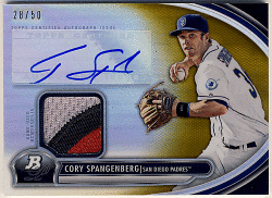 Cory Spangenberg MLB 2013 Bowman Platinum Gold Refractor Signature Patch Auto 28/50