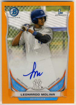 Leonardo Molina MLB 2014 Bowman Chrome 1st Orange Refractor Signature Auto 09/25