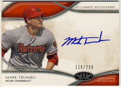 Mark Trumbo MLB 2014 Topps Tier One Acclaimed Signature Auto 116/299