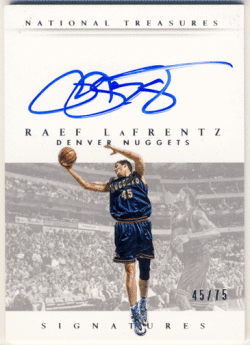 Raef LaFrentz NBA 14-15 Panini National Treasures Signature Auto 45/75 Jersey Number