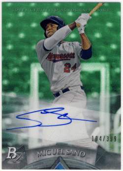 Miguel Sano MLB 2014 Bowman Platinum Green Refractor Signature Auto 104/399