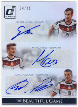 Mario Gotze / Marco Reus / Lukas Podolski 2015 Panini Donruss The Beautiful Game Triple Auto 54/75 ゲッツェ / ロイス /  ポドルスキ