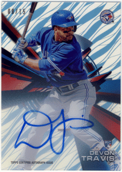 Devon Travis MLB 2015 Topps High Tek RC Sky Rainbow Signature Auto 08/15