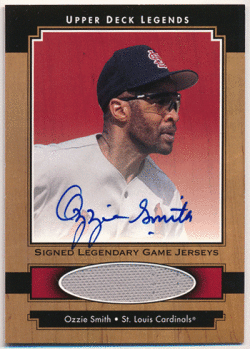 Ozzie Smith MLB 2001 UD Legends Signed Legendary Game Jersey Auto