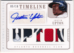 Justin Upton 2014 Panini National Treasures Timeline Signature Patch Auto 05/10
