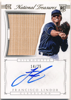 Francisco Lindor 2015 Panini National Treasures RC Silhouette Signature Bat Auto 14/25