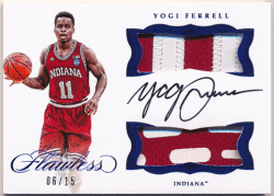 Yogi Ferrell NBA 17-18 Panini Flawless Collegiate Sapphire Signature Dual Patch Auto 06/15