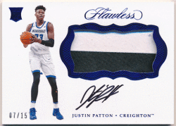 Justin Patton NBA 17-18 Panini Flawless Collegiate RC Sapphire Signature Patch Auto 07/15