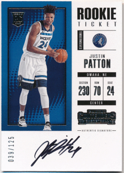 Justin Patton NBA 17-18 Panini Contenders RC Rookie Ticket Signature Auto 039/125