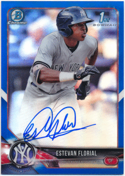 Estevan Florial MLB 2018 Bowman Chrome 1st Bowman Blue Refractor Signature Auto 050/150