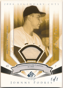 Johnny Podres MLB 2004 UD SP Legendary Cuts Fabric Jersey 1/1 1of1