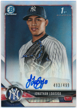 Jonathan Loaisiga MLB 2018 Bowman Chrome 1st Bowman Refractor Signature Auto 493/499