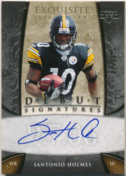 Santonio Holmes NFL 2006 Upper Deck Exquisite Collection RC Debut Signature Auto 02/35