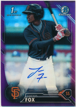 Lucius Fox MLB 2016 Bowman Chrome 1st Bowman Purple Refractor Auto 001/250