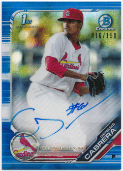 Genesis Cabrera MLB 2019 Bowman Chrome 1st Bowman Blue Refractor Signature Auto 016/150