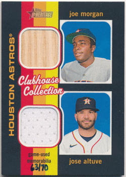 Jose Altuve / Joe Morgan MLB 2020 Topps Heritage High Number Clubhouse Collection Dual Jersey Bat 63/70