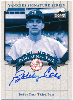 Bobby Cox MLB 2003 Upper Deck Yankees Signature Series Pride of New York Auto