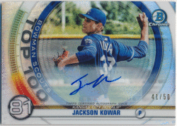 Jackson Kowar MLB 2020 Bowman Chrome Bowman Scouts Top 100 Refractor Auto 41/50