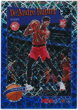 De'Andre Hunter NBA 2019-20 Panini Hoops Premium Stock RC Tribute Blue Laser Prizm 29/99