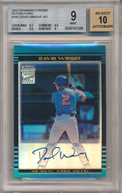 David Wright MLB 2005 Bowman Chrome Refractor Signature BGS 9 Auto 10