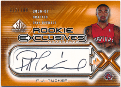 P.J. Tucker NBA 2006-07 Upper Deck SP Game Used Rookie Exclusives Signature Auto 015/100