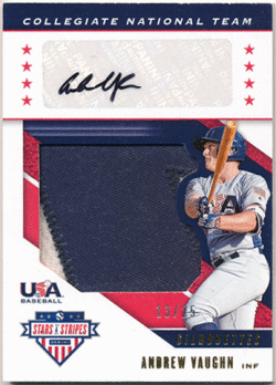 Andrew Vaughn 2019 Panini USA Baseball Stars & Stripes Silhouettes Patch Auto 13/25