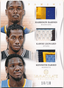 Kawhi Leonard / Harrison Barnes / Kenneth Faried NBA 2012-13 Panini Immaculate Collection RC Rookie Triple Patch 10/10