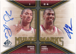 Derrick Rose / Tyrus Thomas NBA 2009-10 Upper Deck SP Game Used Multi Marks Dual Signature Auto