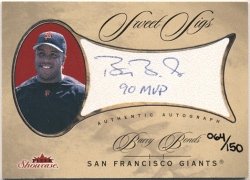 Barry Bonds MLB 2003 Fleer Showcase Sweet Sigs Signature Auto 90 MVP Inscription入り 064/150