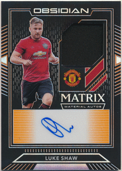 Luke Shaw Soccer 2019-20 Panini Obsidian Matrix Material Auto Orange Prizm 24/50