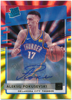 Aleksej Pokusevski NBA 2020-21 Panini Donruss RC Rated Rookie Red & Gold Laser Signature Auto