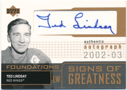 Ted Lindsay NHL 2002-03 Upper Deck Foundations Signs of Greatness Signature Auto