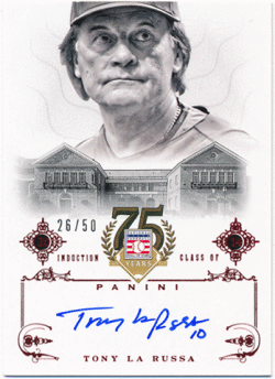 Tony La Russa 2014 Panini Hall of Fame 75th Anniversary Induction Class of HOF Red Signature Auto 26/50