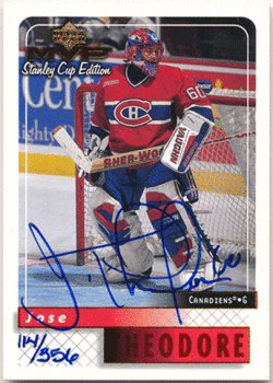Jose Theodore NHL 2000-01 Upper Deck UD Reserve Buyback Signature Auto 114/356
