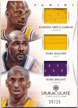 Kobe Bryant / Kareem Abdul-Jabbar / Karl Malone NBA 2012-13 Panini Immaculate Collection Triple Jersey 25/25