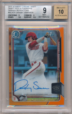 Dansby Swanson MLB 2015 Bowman Chrome Draft 1st Bowman Orange Refractor Signature 08/25 BGS 9 Auto 10