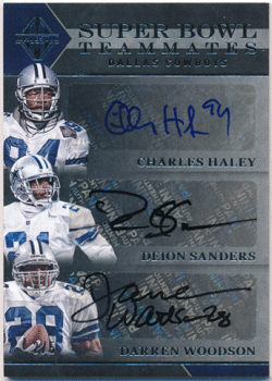 Deion Sanders / Charles Haley / Darren Woodson NFL 2018 Panini Majestic Super Bowl Teammates Auto 2/5