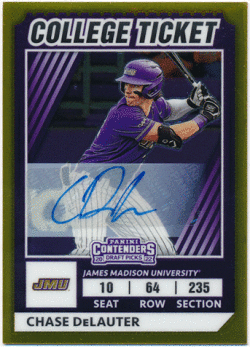 Chase DeLauter MLB 2022 Panini Elite Extra Edition Contenders College Ticket Optic Auto 57/99