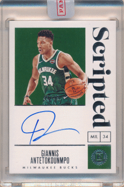 Giannis Antetokounmpo NBA 2019-20 Panini Encased Scripted Signature Auto 41/49