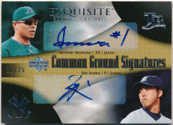 井川慶 / 岩村明憲 MLB 2007 UD Exquisite Rookie RC Common Ground Signature Auto 21/25 Kei Igawa / Akinori Iwamura