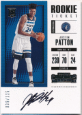 Justin Patton NBA 17-18 Panini Contenders RC Rookie Ticket Signature Auto 039/125