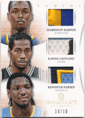 Kawhi Leonard / Harrison Barnes / Kenneth Faried NBA 2012-13 Panini Immaculate Collection RC Rookie Triple Patch 10/10