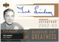 Ted Lindsay NHL 2002-03 Upper Deck Foundations Signs of Greatness Signature Auto