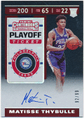 Matisse Thybulle NBA 2019-20 Panini Contenders RC Rookie Playoff Ticket Signature Auto 92/99