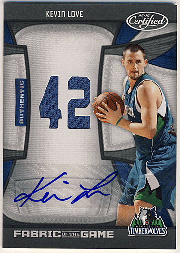 Kevin Love NBA 09-10 Panini Certified Fabric of the Game Jersey Auto 03/25
