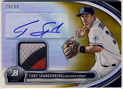 Cory Spangenberg MLB 2013 Bowman Platinum Gold Refractor Signature Patch Auto 28/50