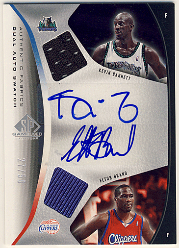 Kevin Garnett / Elton Brand NBA 06-07 UD SP Game Used Authentic Fabrics Daul Signature Jersey Auto 27/50