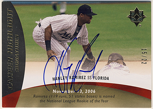 Hanley Ramirez MLB 2009 UD Ultimate Collection Carrer Highlight Signature Auto 15/22