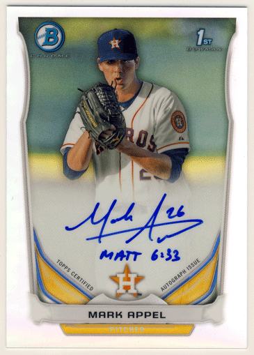 Mark Appel MLB 2014 Bowman Chrome 1st Bowman Refractor Signature Auto 182/500